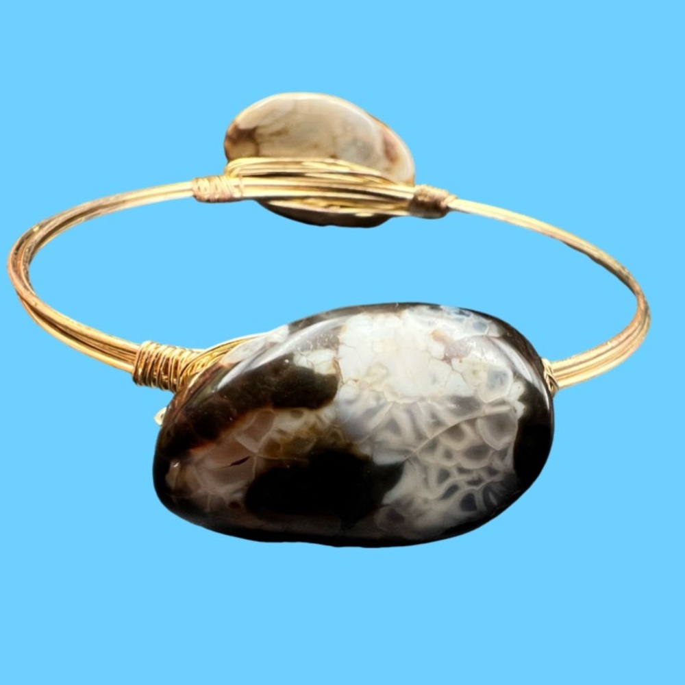 Wire Wrapped Bangle Bracelet Multicolored Brown A… - image 1